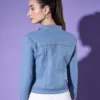 Light Blue Solid Women Denim Jacket