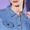 Light Blue Solid Women Denim Jacket