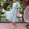 Abito lungo con stampa floreale verde maniche corte in cotone