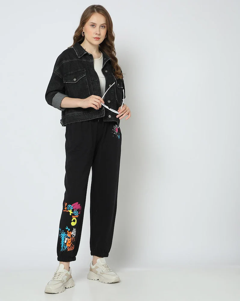 Pantaloni da jogging con stampa grafica da donna e tasche inserite