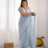Saree in seta di tessuto di design colore azzurro