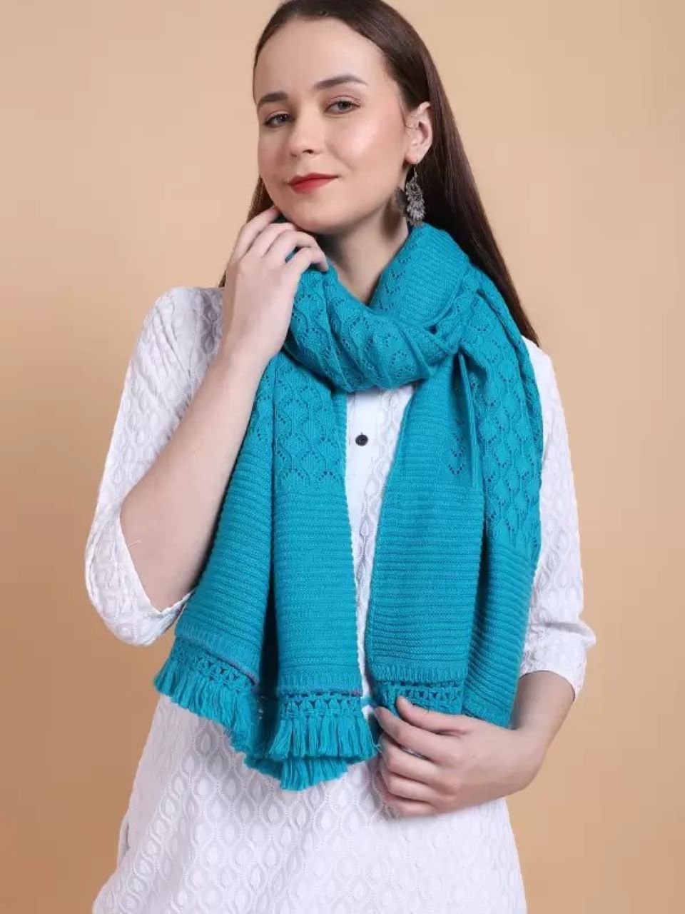 Vesture Wool Self Design Women Shawl – Azzurro