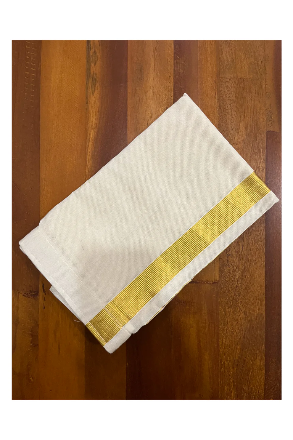 Velcro Mundu in puro cotone bianco sporco con Kasavu Kara per bambini  età 6-10 (Kerala Dhoti)