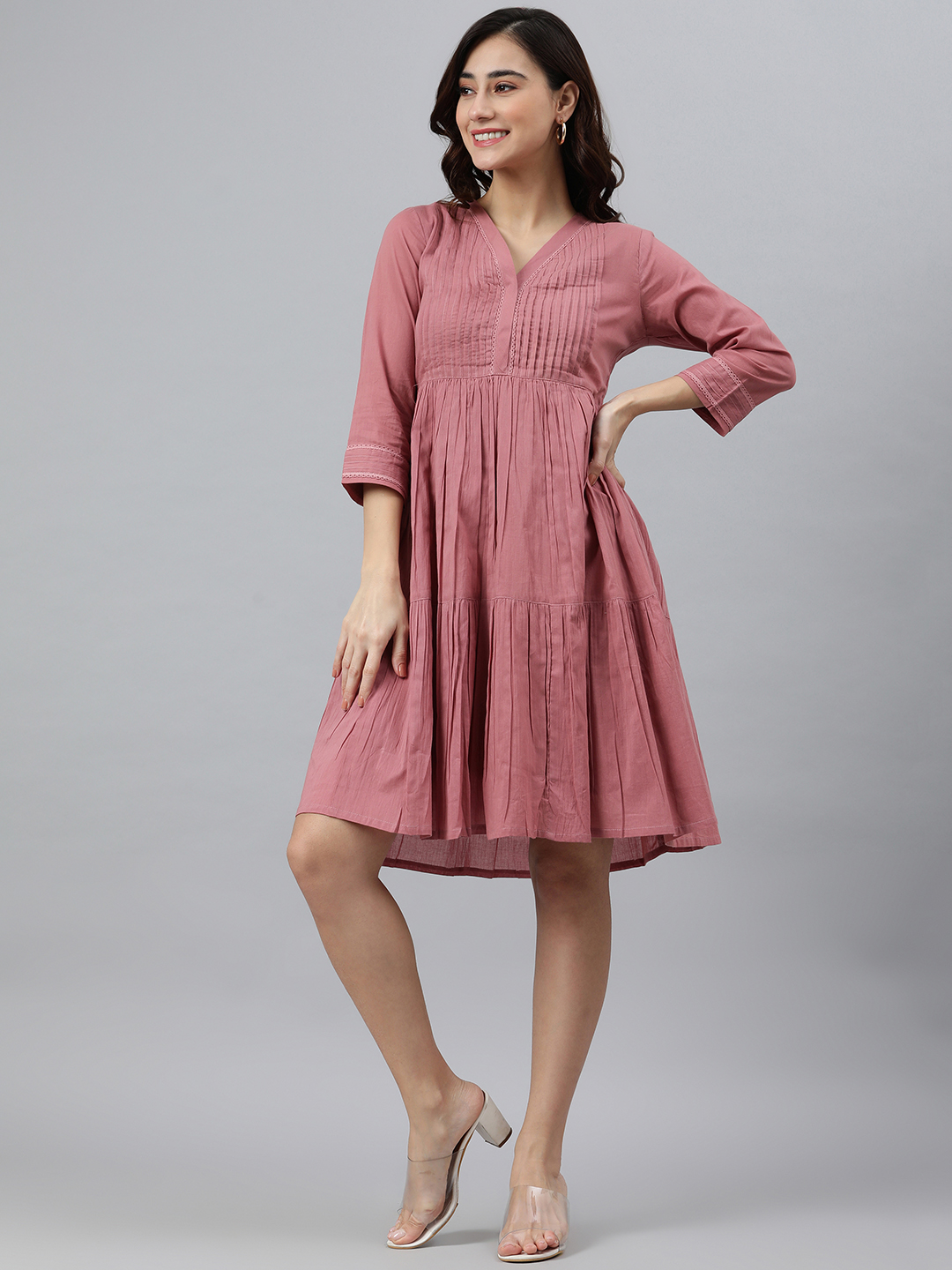 Abito svasato in cotone rosa corallo