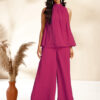 Set coordinato con arricciature in chiffon rosa intrecciato