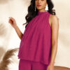 Set coordinato con arricciature in chiffon rosa intrecciato