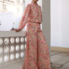 Set coordinato regolare con motivo floreale in georgette beige