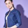 Giacca in denim da donna tinta unita blu scuro - immagine 6