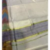 Kerala Tissue Kasavu Saree con motivo Pochampally blu e crema su bordi e Kara