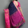 Saree blu scuro in jacquard Dharmavaram intrecciato