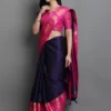 Saree blu scuro in jacquard Dharmavaram intrecciato