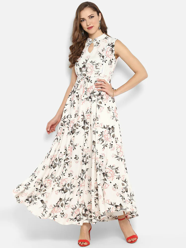 Abito in rayon floreale bianco