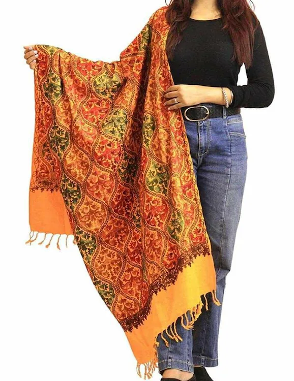 Stole in cashmere MATKA ricamati Kashmiri Aari, giallo