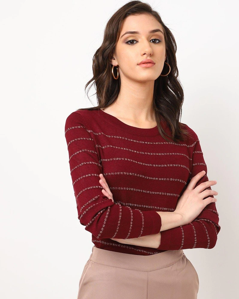 Maglione a righe a girocollo