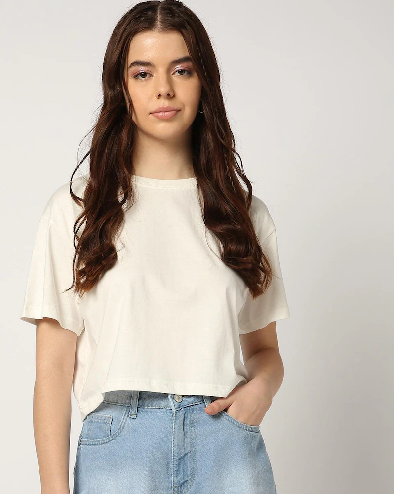 T-shirt girocollo bianco sporco boxy fit