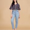 Top multicolore con scollo a V in crepe stampato