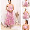 Abito in georgette con stampa floreale rosa chiaro