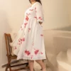 Abito aderente e svasato in georgette Dobby bianco sporco tie & dye
