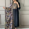 Set Kurta Chanderi in viscosa con duppatta stampata a fiori