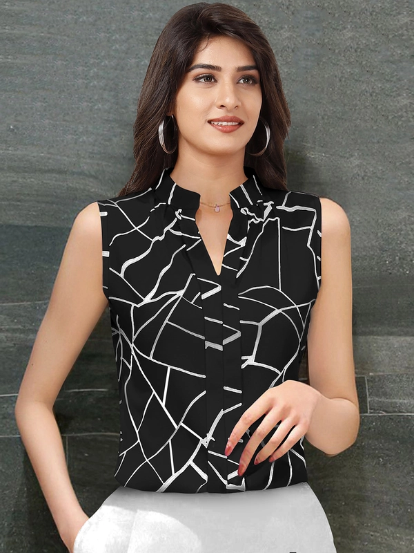Designer Top in cotone misto rubino senza maniche – nero