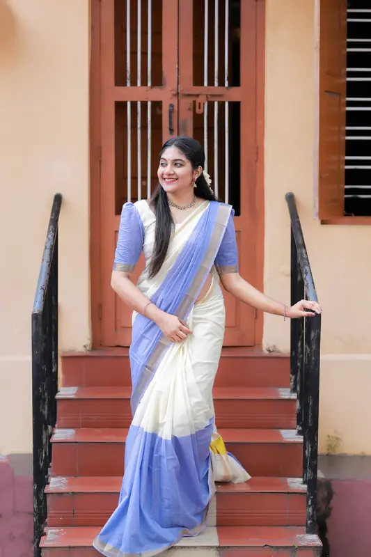 Cravatta e tintura multi colore viola Kasavu Saree