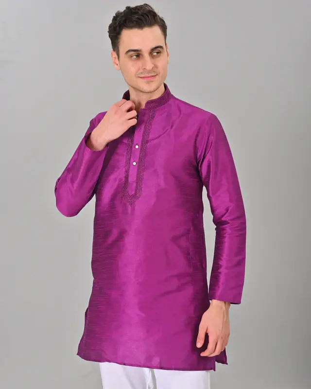 Kurta da uomo in seta viola Linen Valley