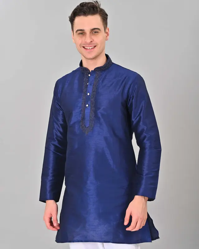 Kurta da uomo in blu seta Linen Valley
