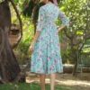 Abito a livello stampato floreale georgette turchese