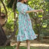 Abito a livello stampato floreale georgette turchese