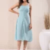 Abito a trapezio in rayon blu-verde acqua