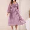 Abito aderente e svasato in chiffon dobby color lavanda
