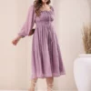 Abito aderente e svasato in chiffon dobby color lavanda
