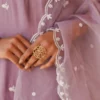 Set Kurta dritto ricamato in misto seta color lavanda
