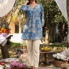 Tunica a trapezio Prede floreale in georgette blu