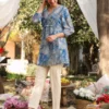 Tunica a trapezio Prede floreale in georgette blu