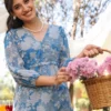 Tunica a trapezio Prede floreale in georgette blu