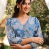 Tunica a trapezio Prede floreale in georgette blu