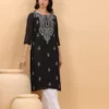 Kurti corto casual a trapezio in puro cotone viola con motivo floreale