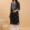 Kurti corto casual a trapezio in puro cotone viola con motivo floreale