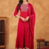Set Kurta Anarkali ricamato in Rayon Zari rosa