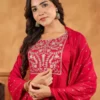 Set Kurta Anarkali ricamato in Rayon Zari rosa