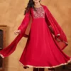 Set Kurta Anarkali ricamato in Rayon Zari rosa