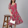 Abito a balze con stampa floreale in georgette rosa