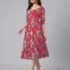 Abito a balze con stampa floreale in georgette rosa