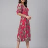 Abito a balze con stampa floreale in georgette rosa