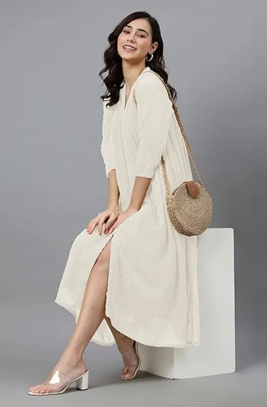 Dress svasata da donna in chiffon Dobby Bianco Sporco con design personalizzato