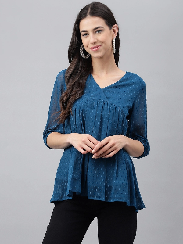 Top impero in chiffon Dobby blu acquamarina