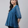Top impero in chiffon Dobby blu acquamarina