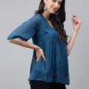 Top impero in chiffon Dobby blu acquamarina