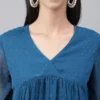 Top impero in chiffon Dobby blu acquamarina